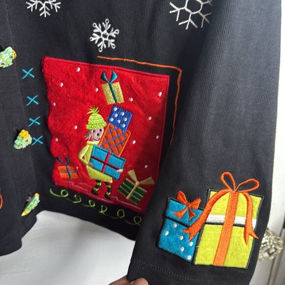 Vintage Christmas Appliqué Embroidered Button- front Knit Cardigan W1800 Sz XL - Picture 5 of 8